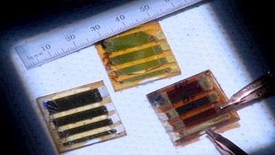 Tre tipi di celle solari fatte di perovskite bidimensionale. Credit: Los Alamos National Laboratory