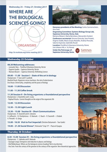 Programma del congresso "Where are the biological sciences going?"