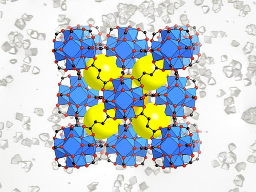 Immagine 2 - Struttura chimica in 3 dimensioni del reticolo metallorganico a base di Zirconio. Credits: University of California, Berkeley.