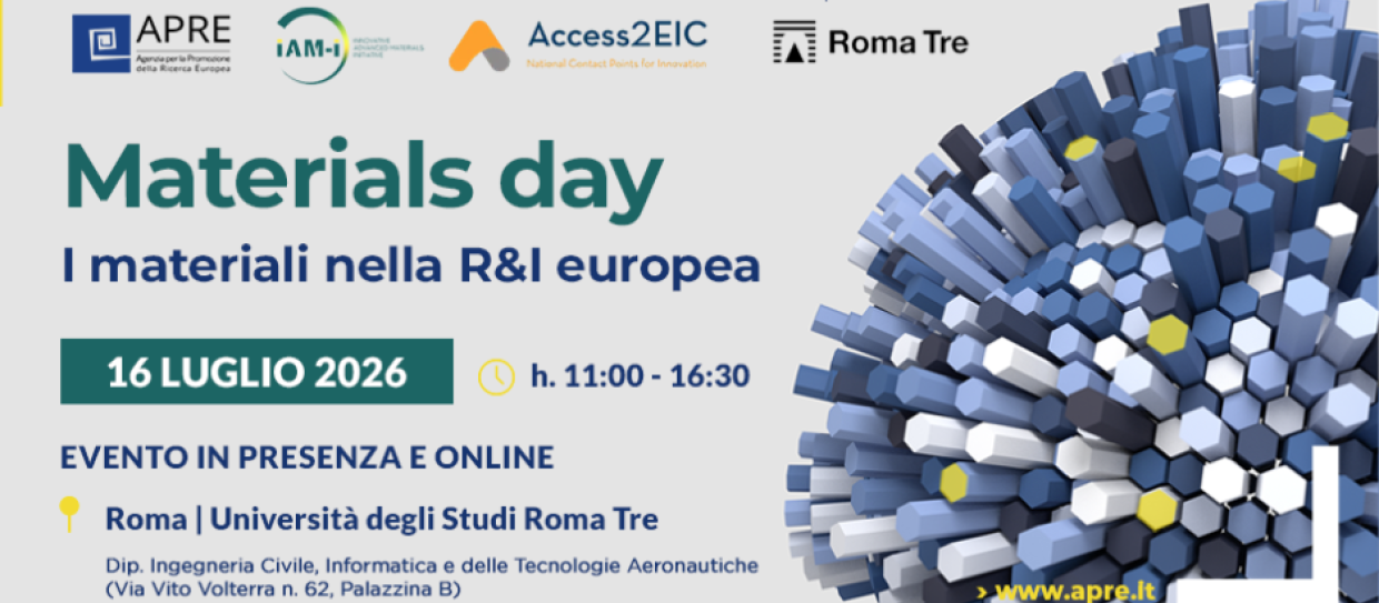 Materials Day. I materiali nella R&amp;I europea, evento 16 luglio 2026 a Roma e online