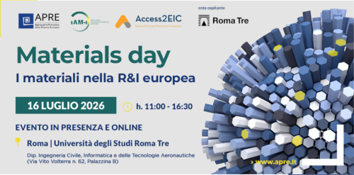 Banner evento Materials day - I materiali nella R&I europea. Evento in presenza e online